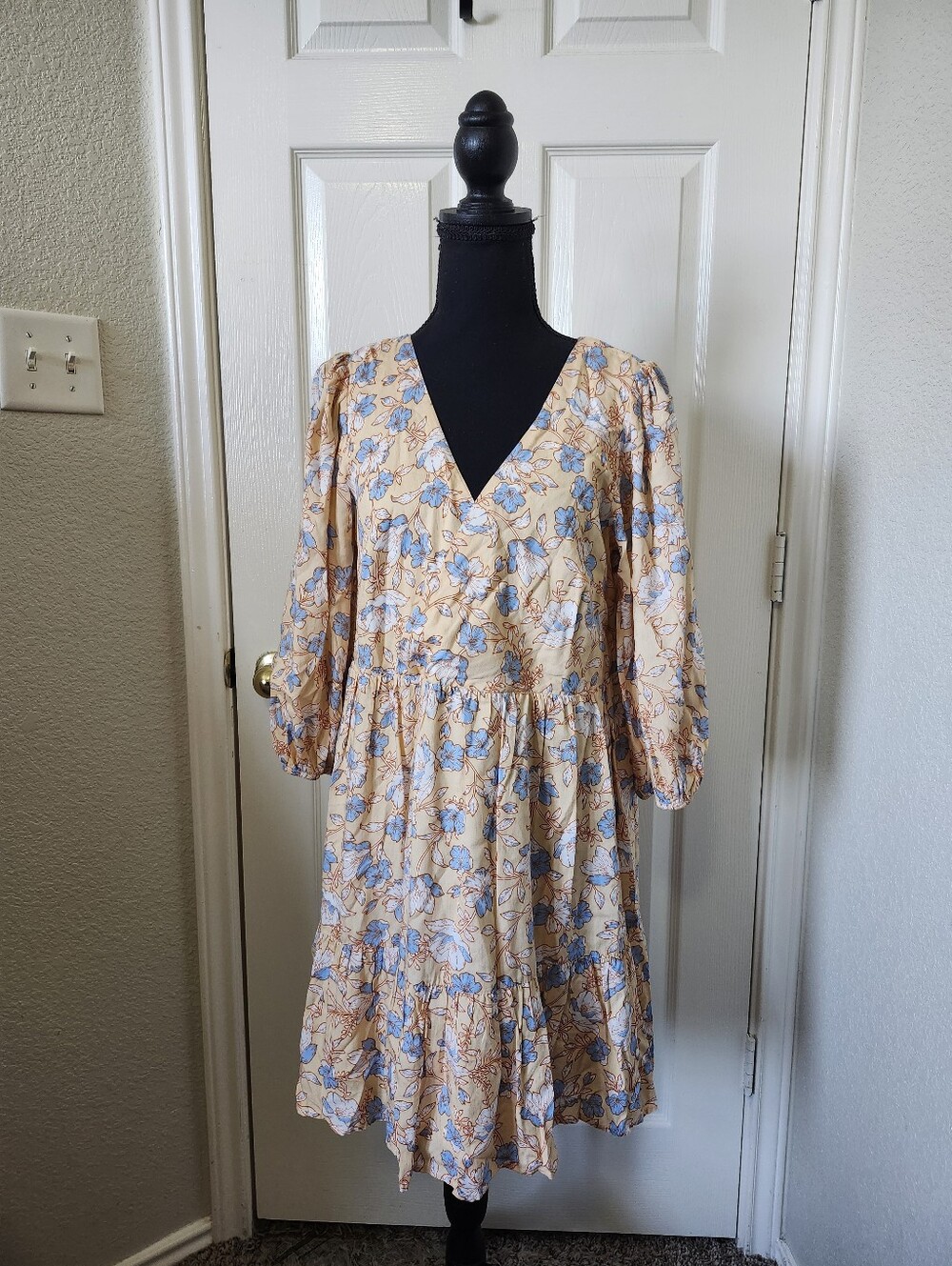 Petal & Pup Beige Dress with Light Blue Floral Print 10